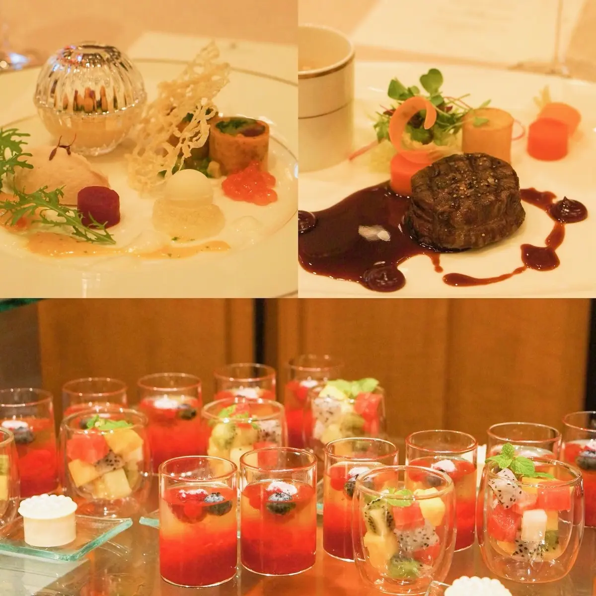 お料理は牛フィレ肉のグリルやブュッフェ形式のデザートまで！