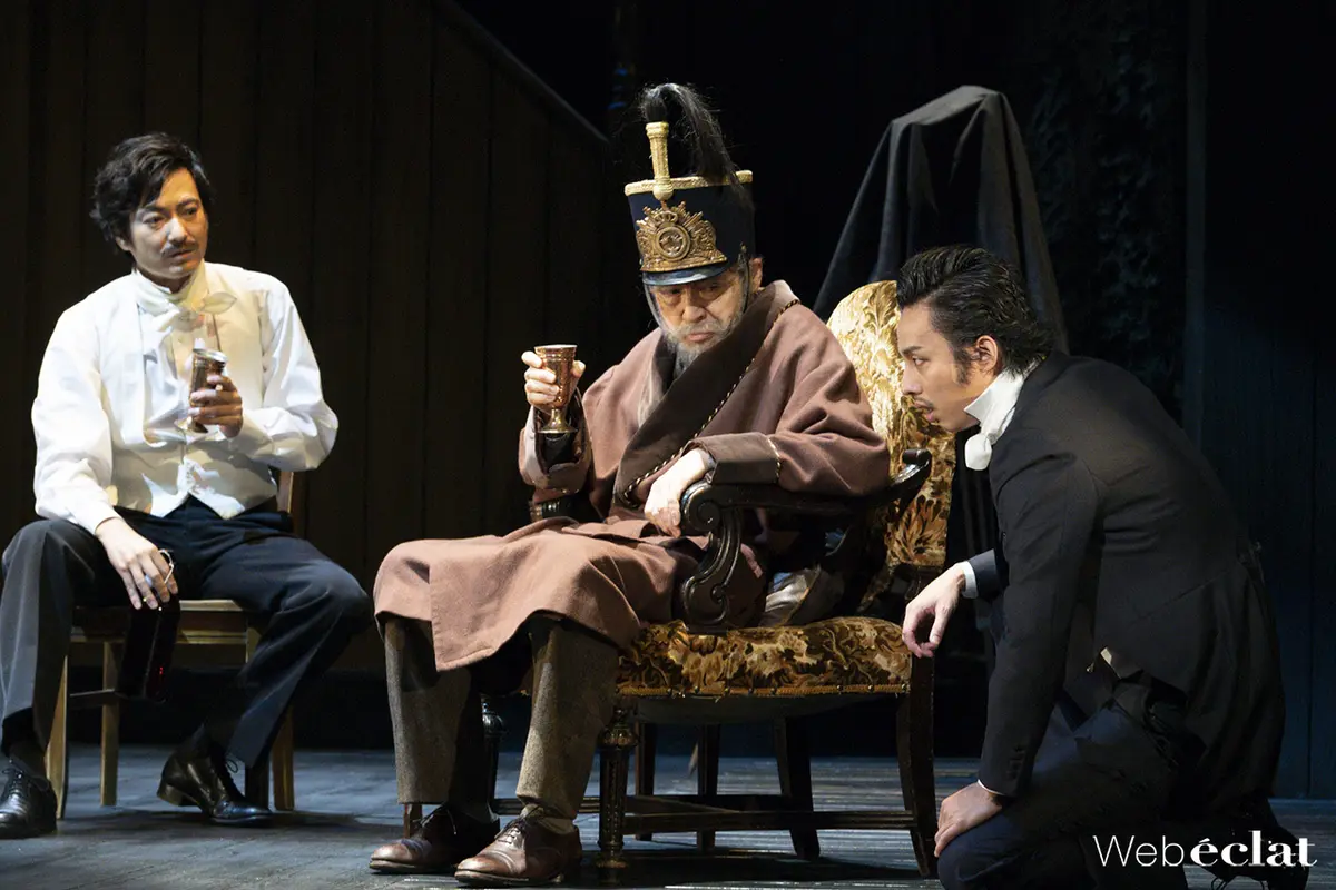 ＜右から＞藤ヶ谷太輔、浅野和之、忍成修吾　「野鴨-Vidanden-」プレスコールより（C）集英社