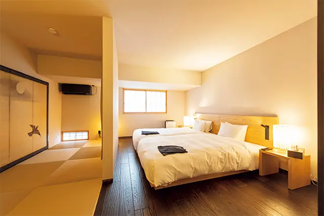 風格のある町家を凛とした風情 の客室に改築した、2階建てで71. 85㎡ある「枡/ MASU」の客室