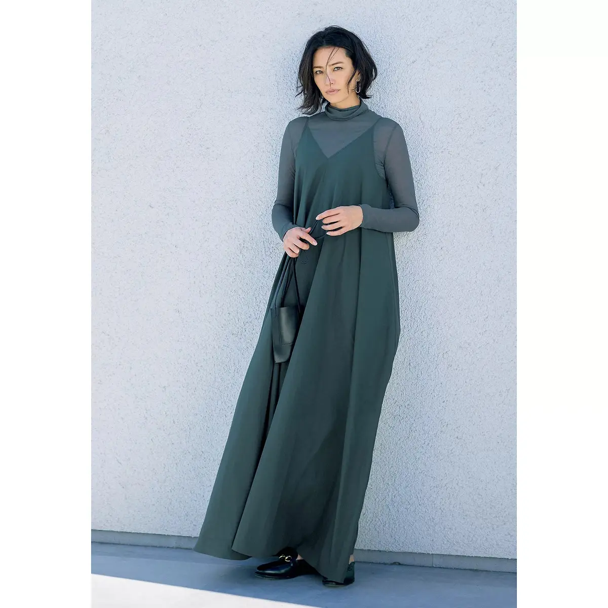 POSTELEGANT キャミソールドレス、シアーハイネックプルオーバー