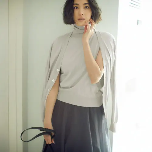 SLOANE×éclat コットン天竺ノースリーブタートルネック、Vカーディガン