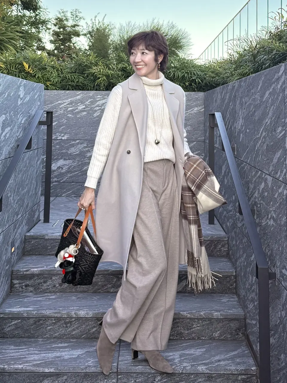 UNIQLO ブラッシュドジャージーワイドパンツ コーデ 03