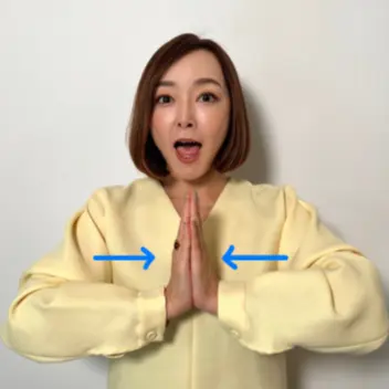 胸の前で手のひらを合わせ、ギューッと押し合う。