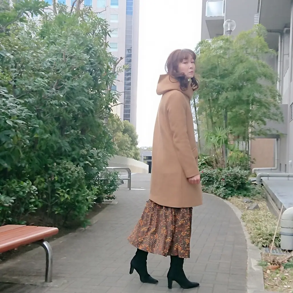 キャメルコート  ロングスカート  ロングブーツ