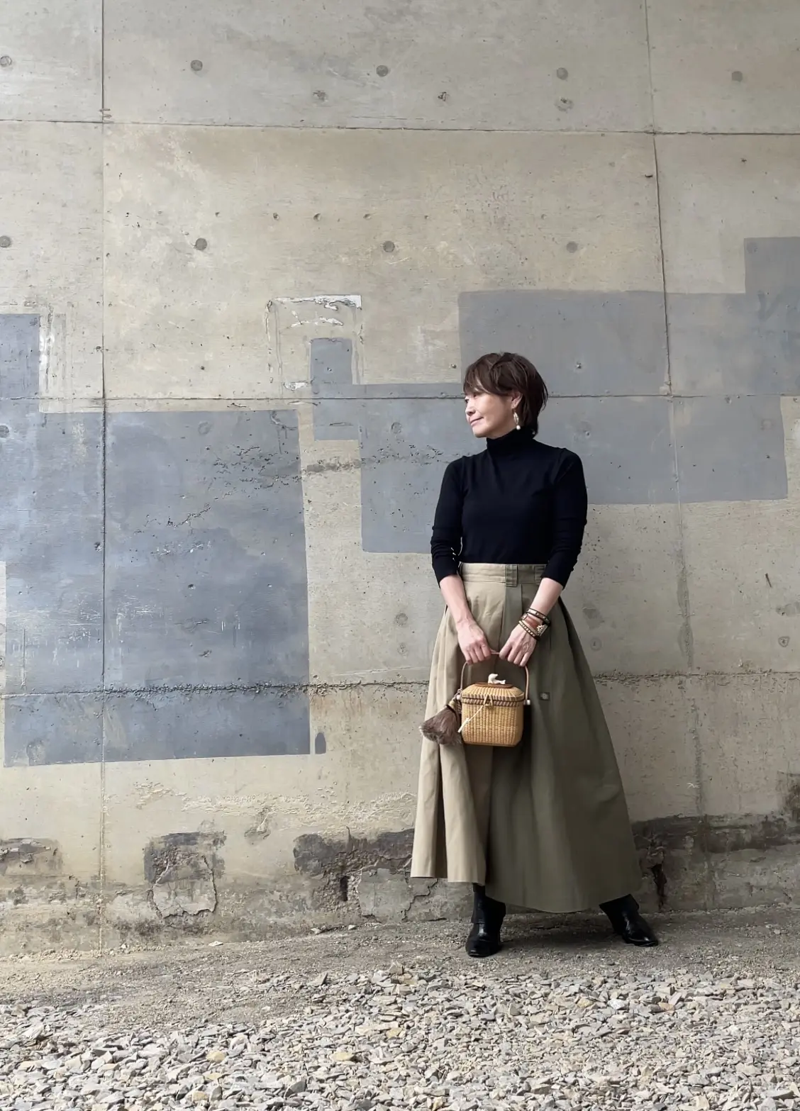 ボリュームスカート私はベージュ×カーキをの画像_3