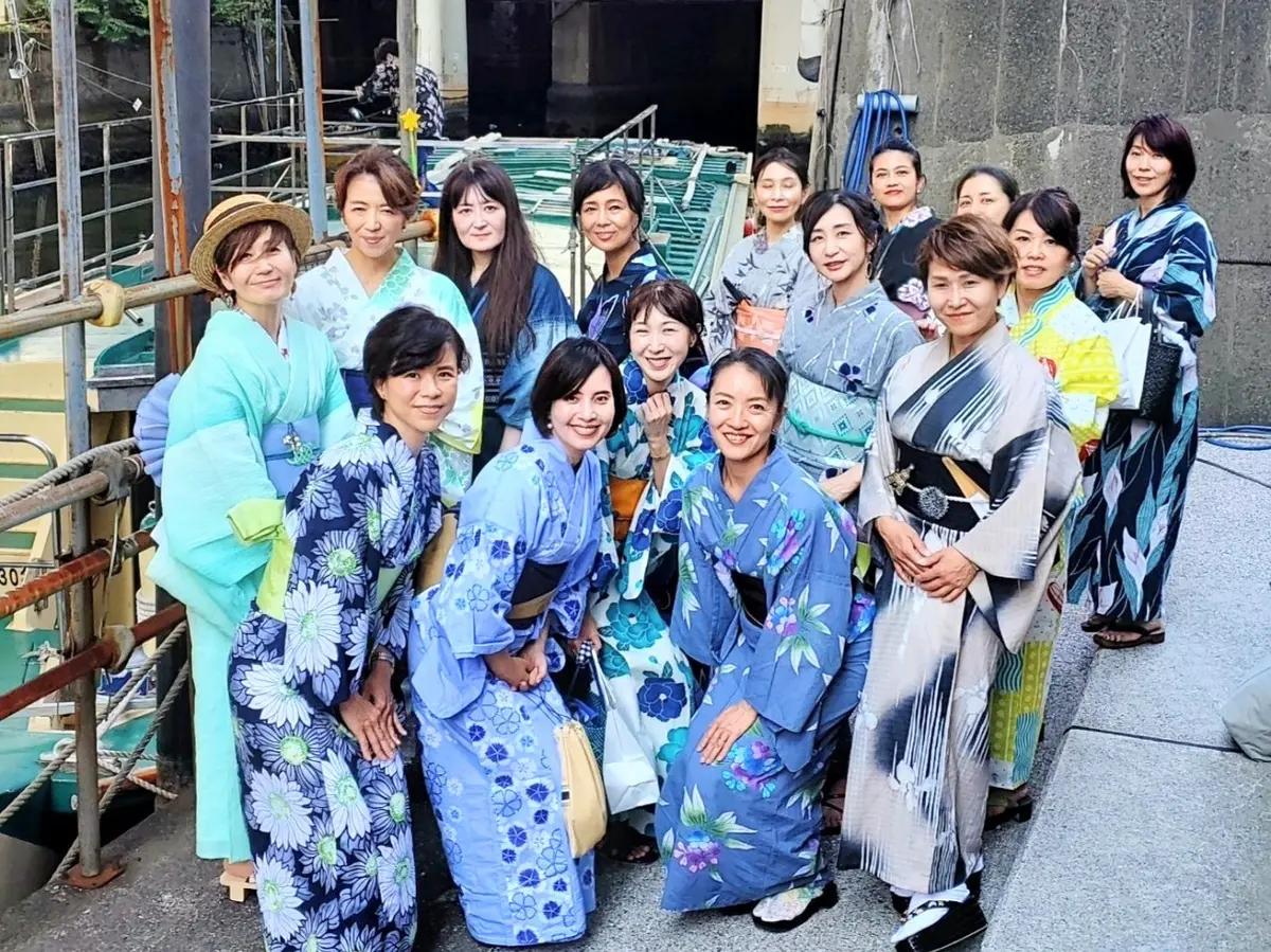 屋形船、辰金、浜松町、東京湾、納涼船、40代浴衣、Jマダム、丸屋履物店、下駄