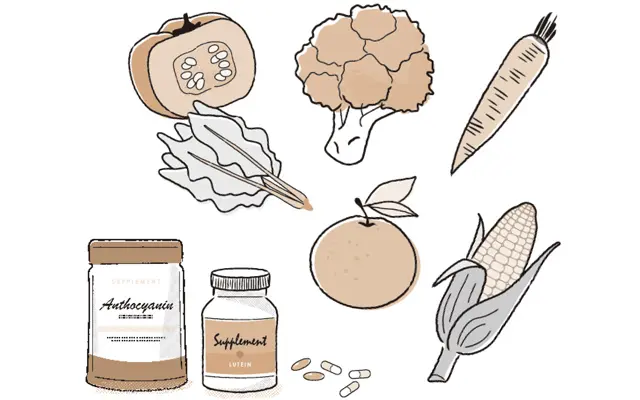 ルテイン、ゼアキサンチン、アントシアニンなどのポリフェノール