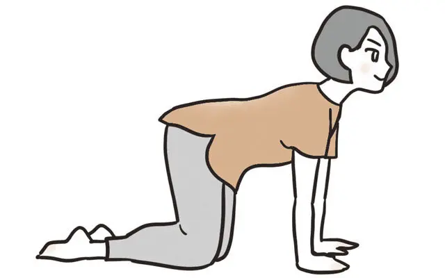 鼻から息を吸いながらおなかを落として背中を反らし、おしりを天のほうに向け、ゆっくりと呼吸をしながら30秒キープ。