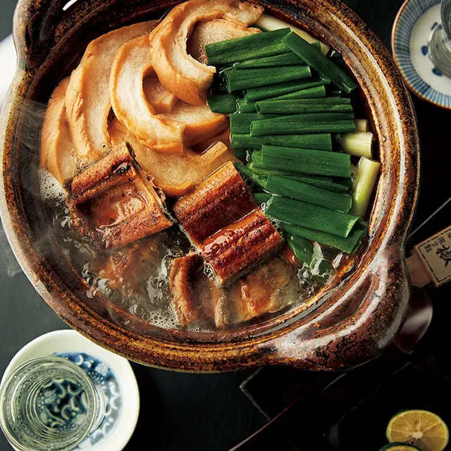 うなぎ、ねぎ、お麩の鍋
