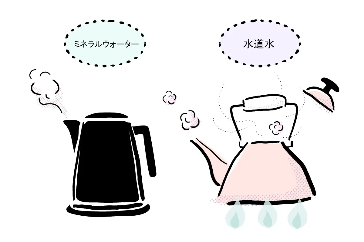 OurAge×Webエクラ　白湯の作り方　やかんの場合　ケトルの場合　イラスト　きくちりえ　