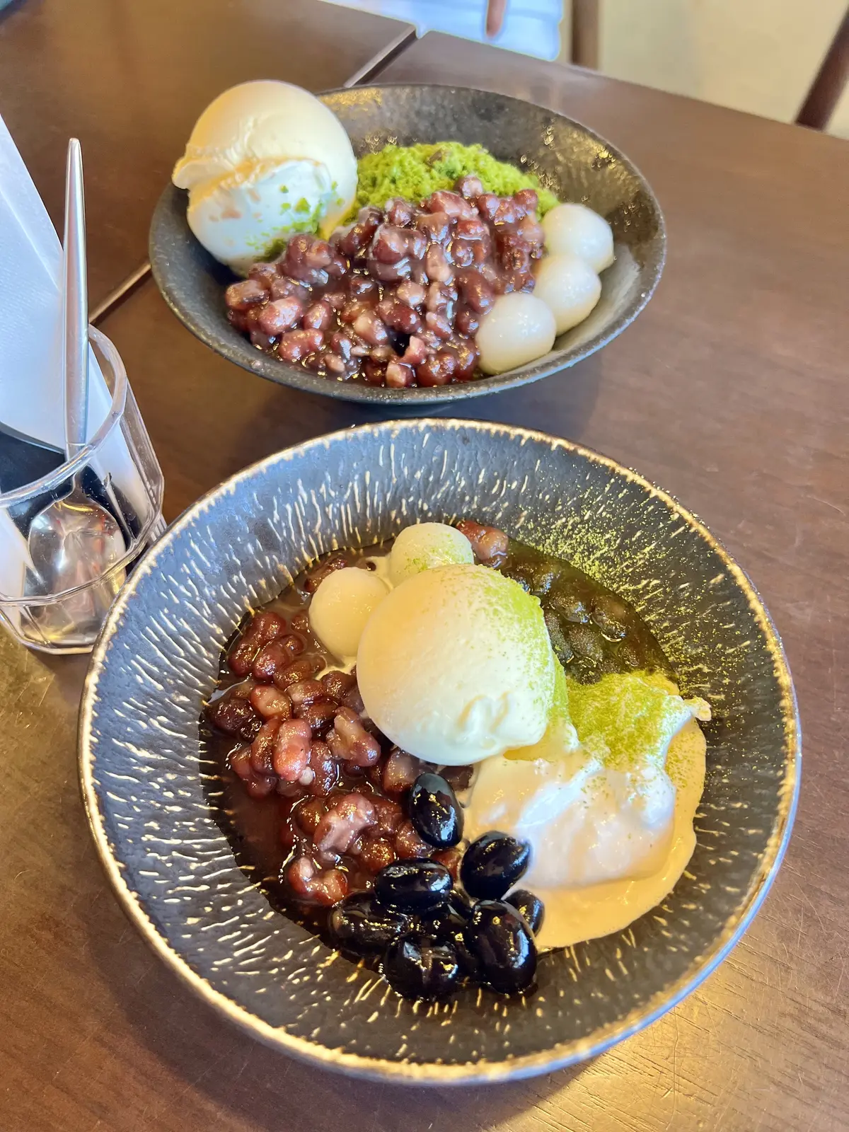 抹茶かき氷とクリームぜんざい