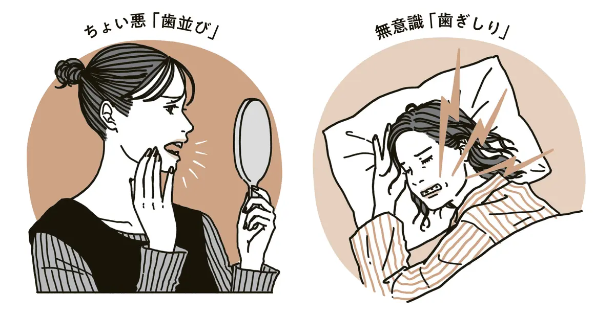 50代　歯並び　歯ぎしり　トラブル　イメージイラスト