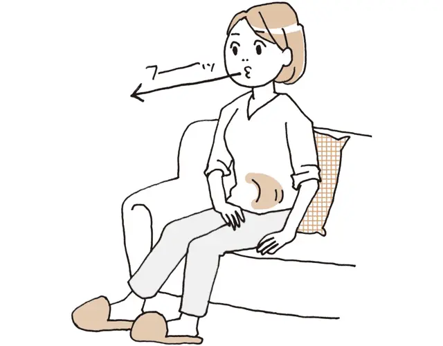 口をすぼめて下腹部の筋肉を絞るようにへこませながら、息を吐ききる。