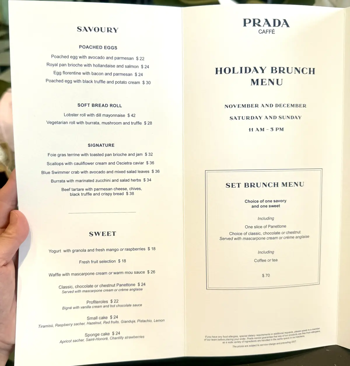 PRADAカフェ　メニュー