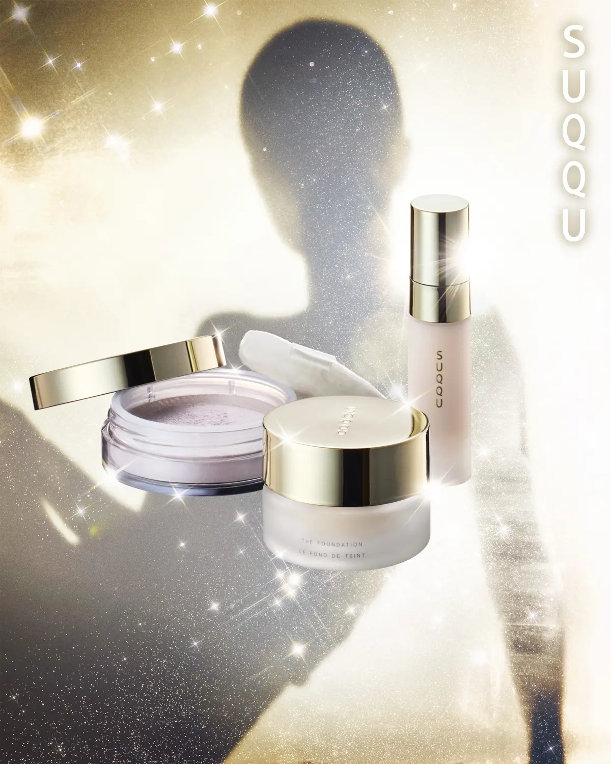 2025　クリスマスコフレ　SUQQU ザ ファンデーション スターター キット ￥11000＜限定発売中＞ セット内容：SUQQU ザ ファンデーション 105/110/115から1色選択 15g（ハーフサイズ）、SUQQU ザ プライマー 10g（ミニサイズ）、SUQQU ザ ルース パウダー 4g（ミニサイズ）　イメージ写真