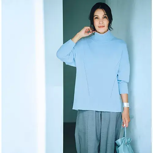 CINOH×eclat 【別注】襟裏カシミヤ配色ニット ￥39,600