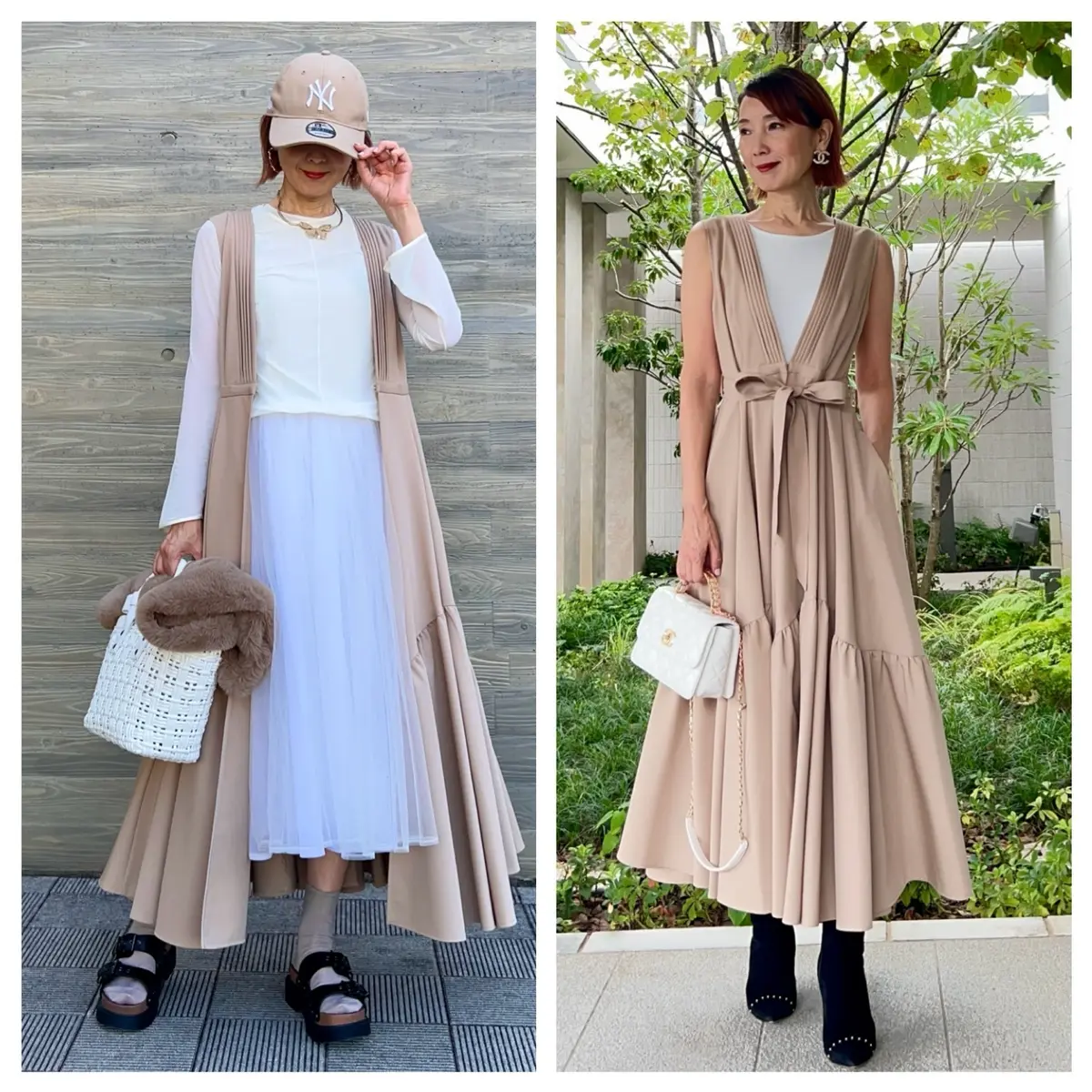 ベージュのロングジレ着回しコーデの画像_10