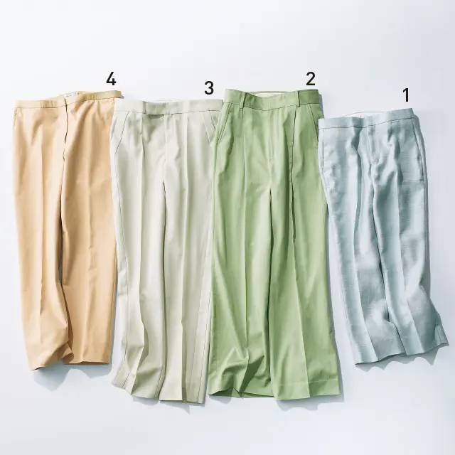 慣れた定番色を少しだけズラしたベーシックカラーパンツ