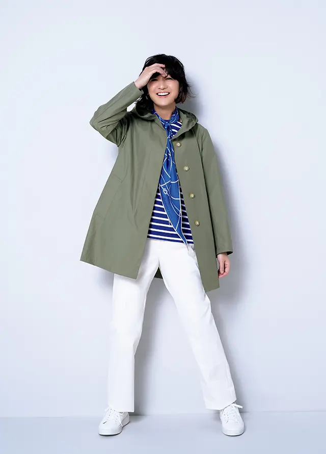 【Light khaki】ナイロン混のフーディコートは春めく明るいトーンで軽快！