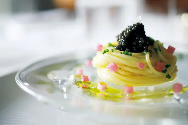 「厳選キャビアの冷製パスタ」