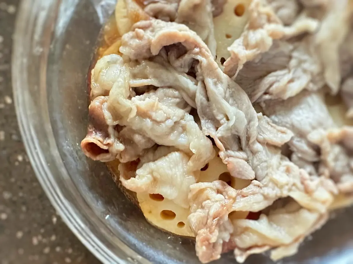 OurAge×Webエクラ　レンチンれんこん豚トマトレシピ作り方　電子レンジ　加熱