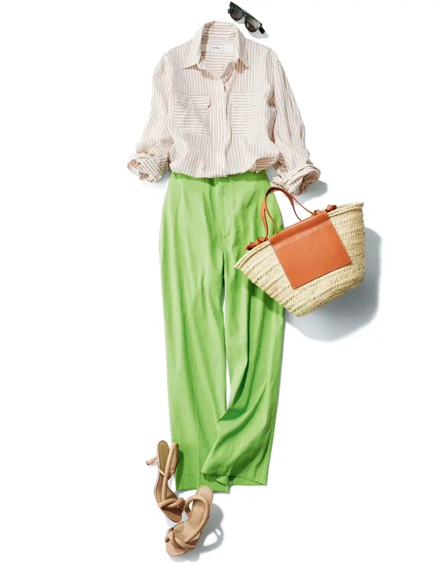 目の覚めるようなグリーンに茶のストライプで落ち着きを