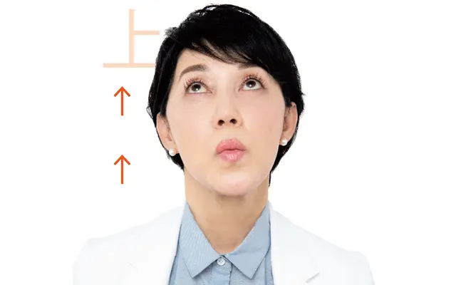 眼球を動かせば口もとが動く。上顔面と下顔面を一度に強化