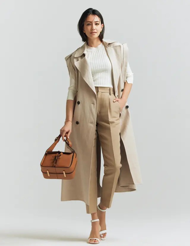 【ベージュとニュアンスカラーのあかぬけコーデ4選】きりっと引き締めてくれる「白」を合わせるのが旬