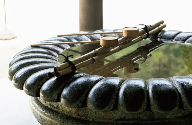 月輪陵の菊花形手水鉢