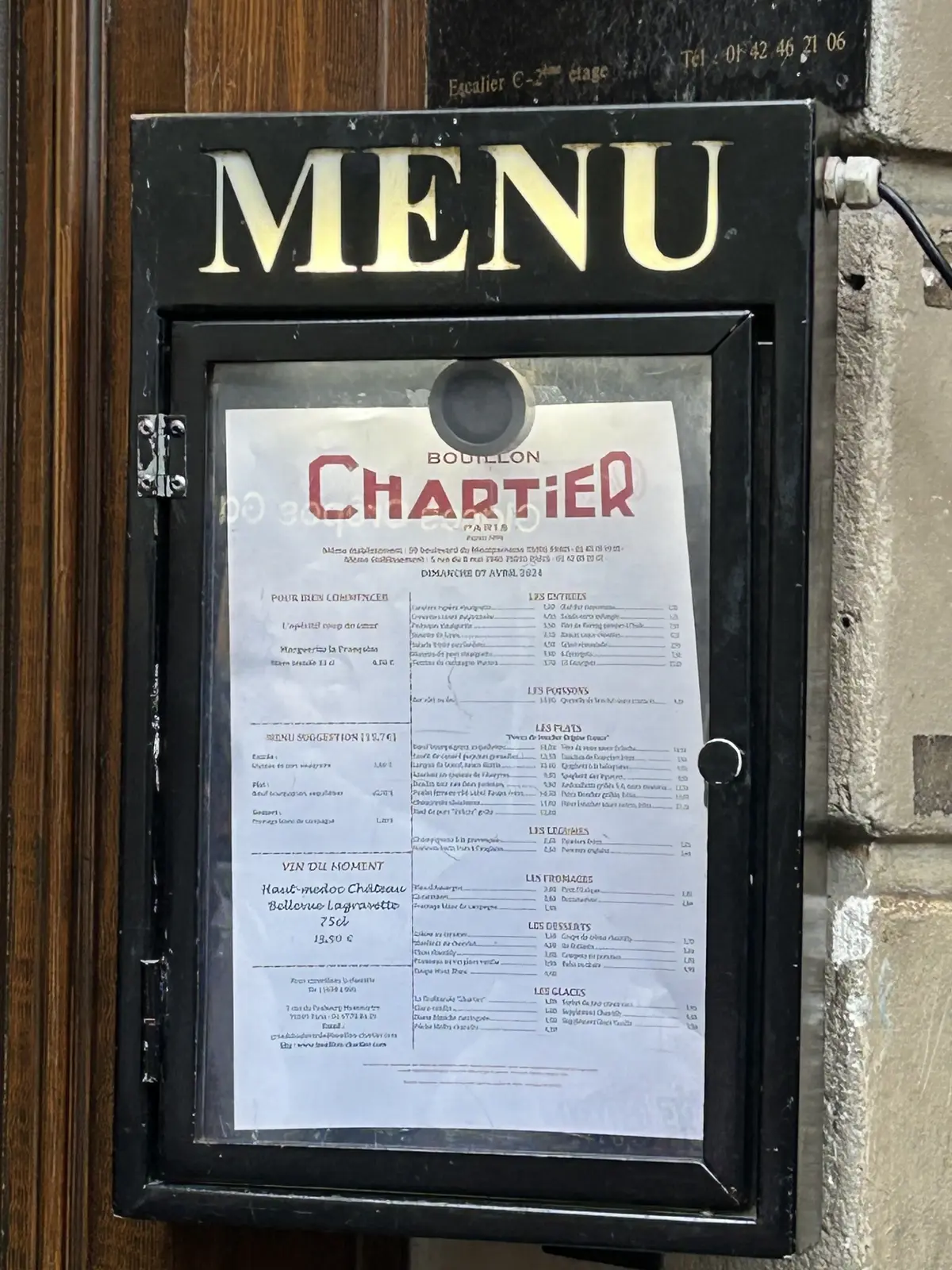 パリ　レストラン　メニュー「Bouillon Chartier （ブイヨン・シャルティエ）
