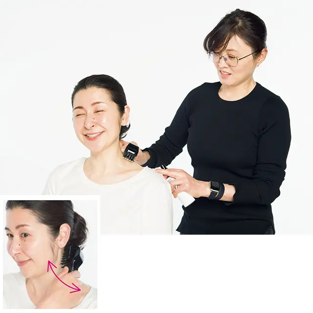 首、肩のコリも 顔たるみの原因 