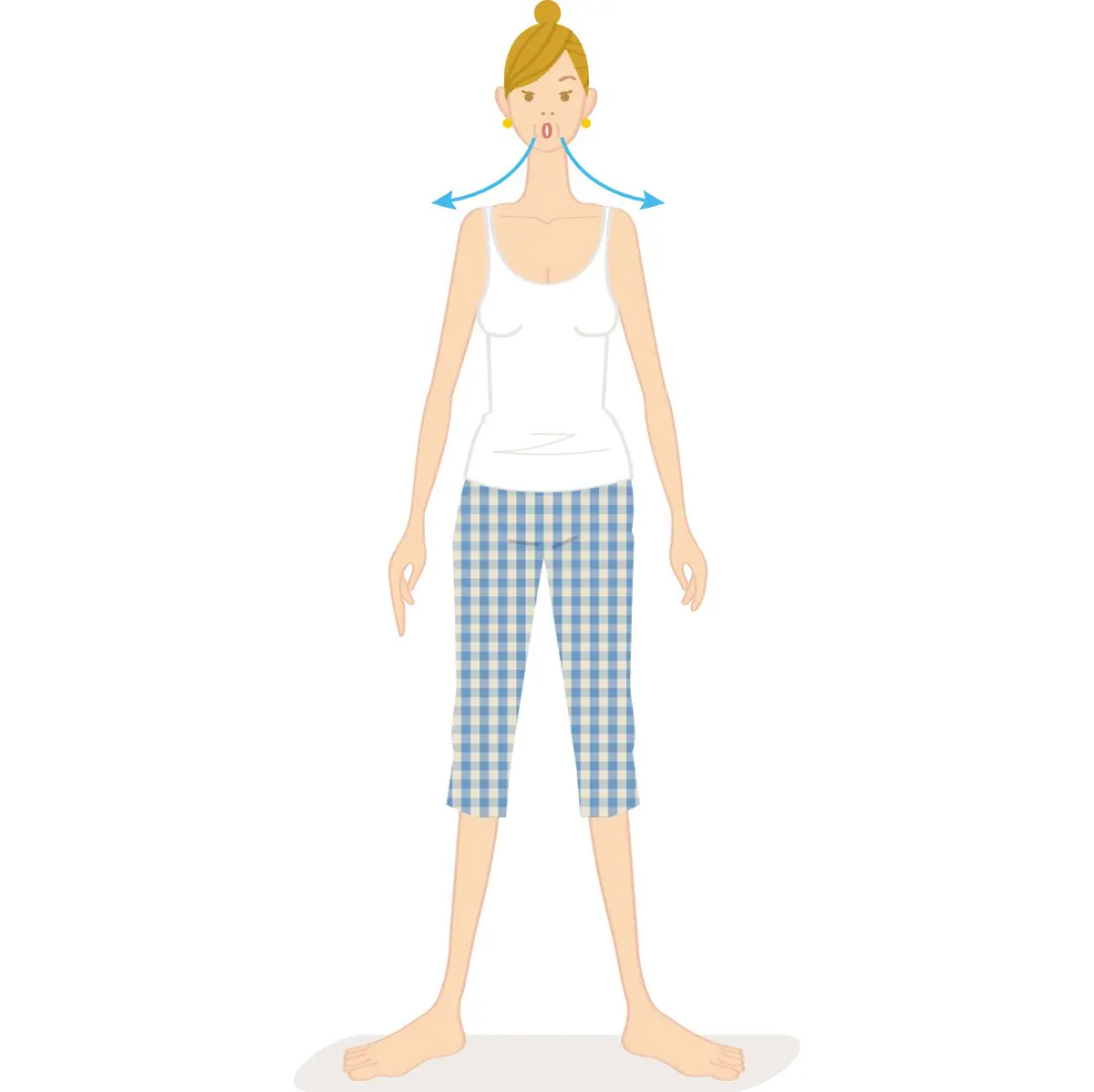 OurAge×Webエクラ　１　姿勢がくずれないように壁に沿うようにして立ち、足を肩幅に広げます