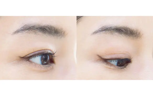 写真右のように大胆かつ長めに描くのが重要。