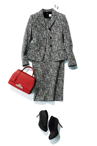 個性のあるハウンドトゥース柄のジャケット＆ワンピース