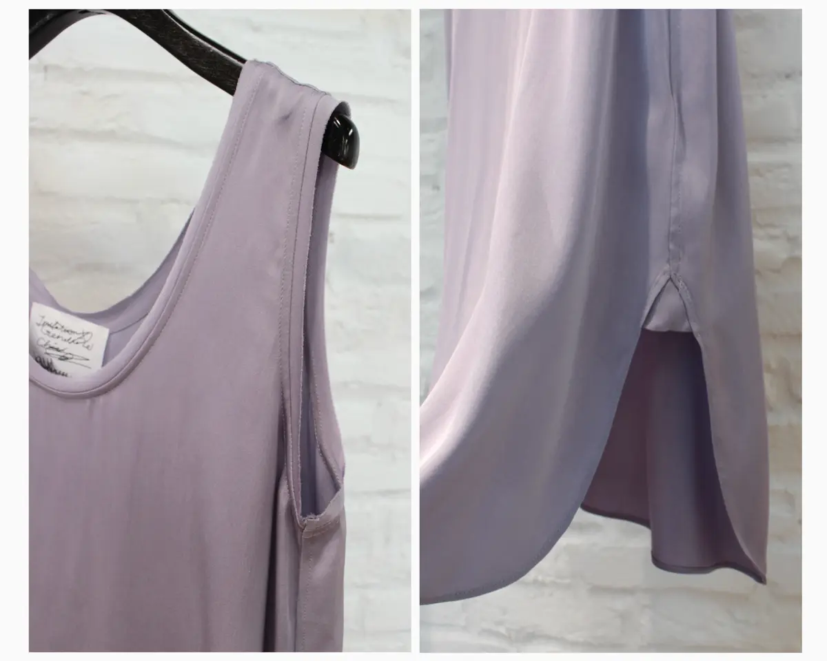 Chaos　シルクタンクトップの首元と裾のディテール