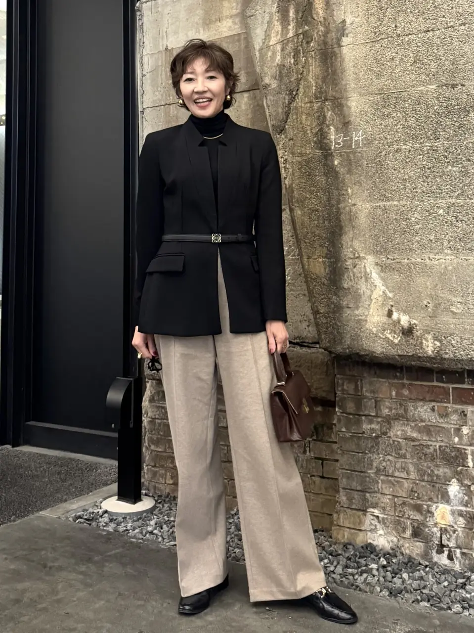 UNIQLO ブラッシュドジャージーワイドパンツ コーデ 02