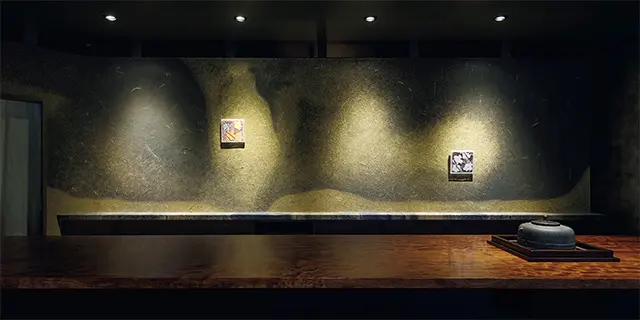 茶釜を配したカウンター。