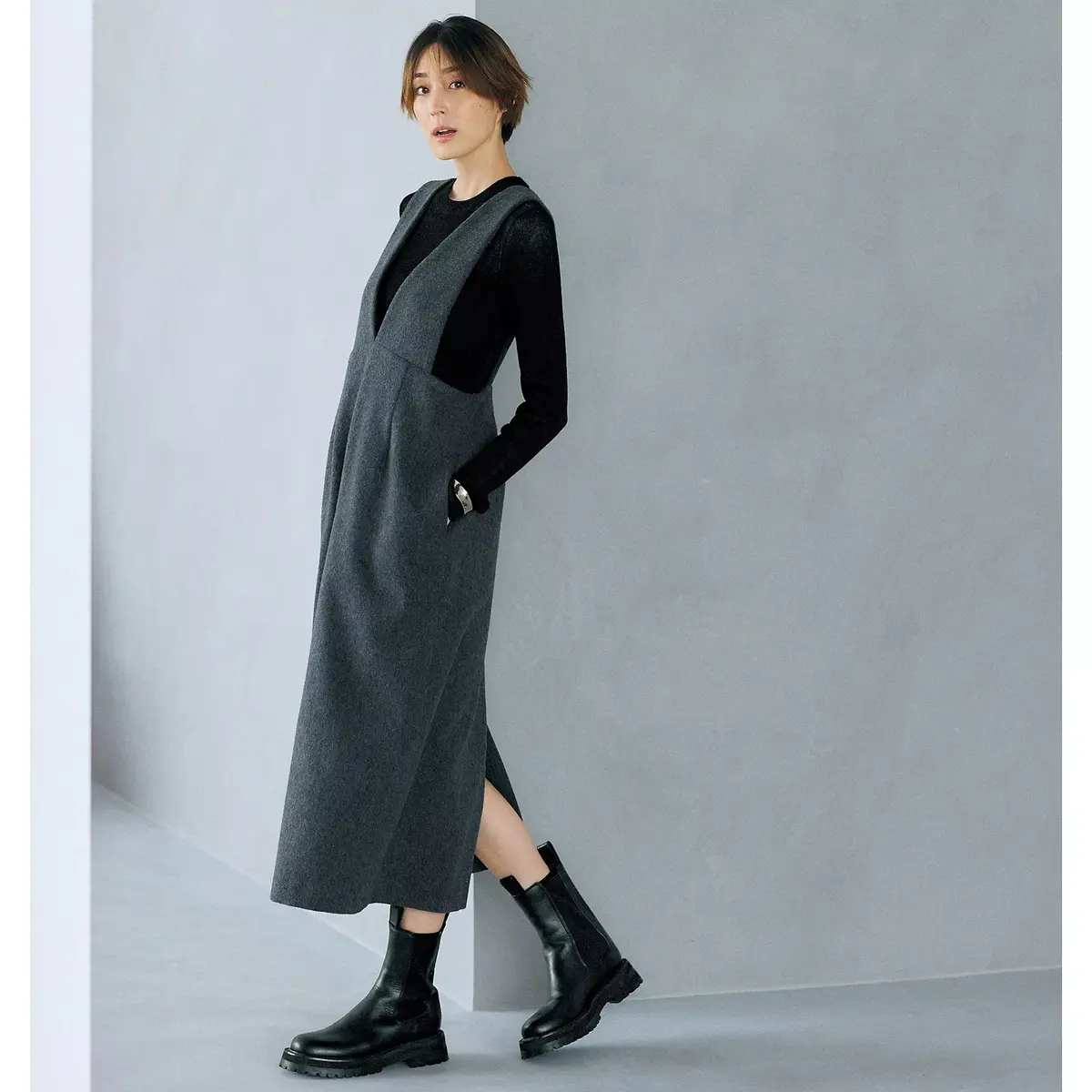 SACRA アルパカ混リブニット &ウールジャンパースカート