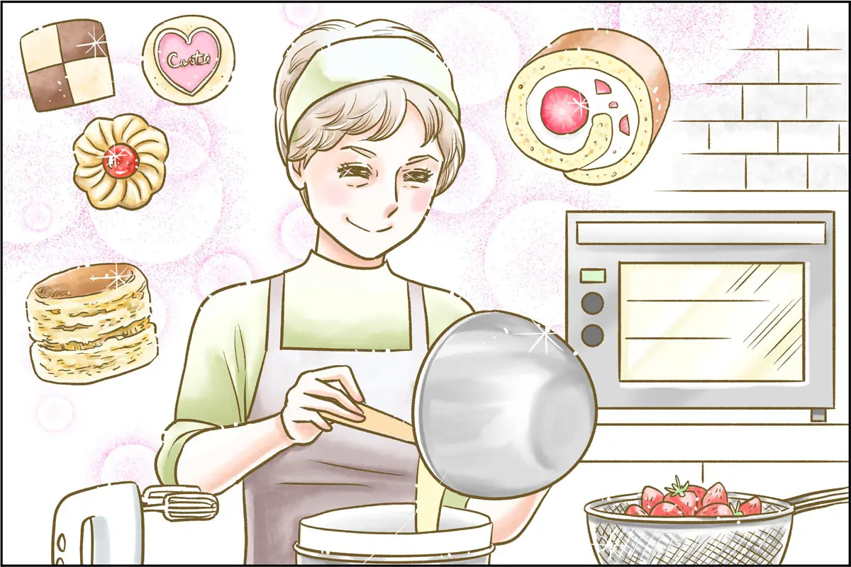OurAge×Webエクラ　お菓子作りをする女性のイラスト