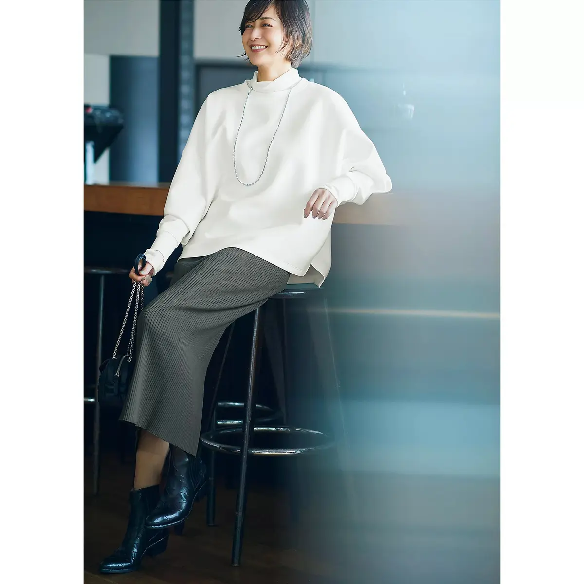 【STYLE3】E by éclat 大人スウェット×スキンニットタートル×リブニット I ラインスカート