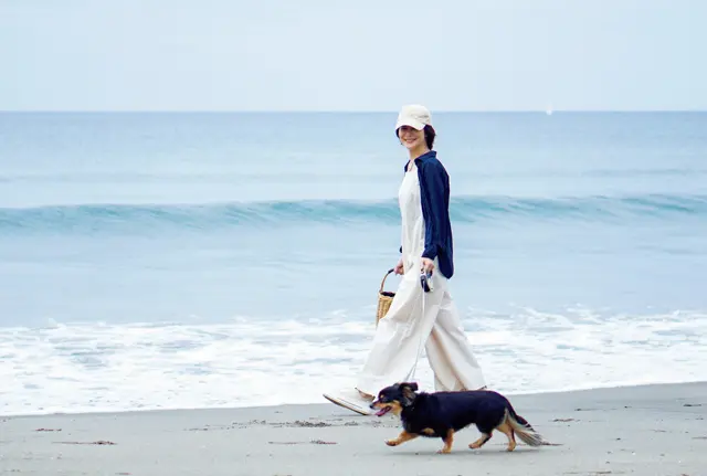 5年前、佐藤家にやってきたわんこの風太もかけがえのない存在。時には七里ヶ浜まで足をのばし、30分ほど海辺の散歩を楽しむことも。