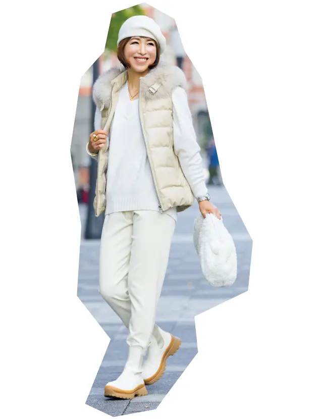 「らしいね」と女友だちからほめられる冬のホワイトコーデはリッチな素材感がマスト