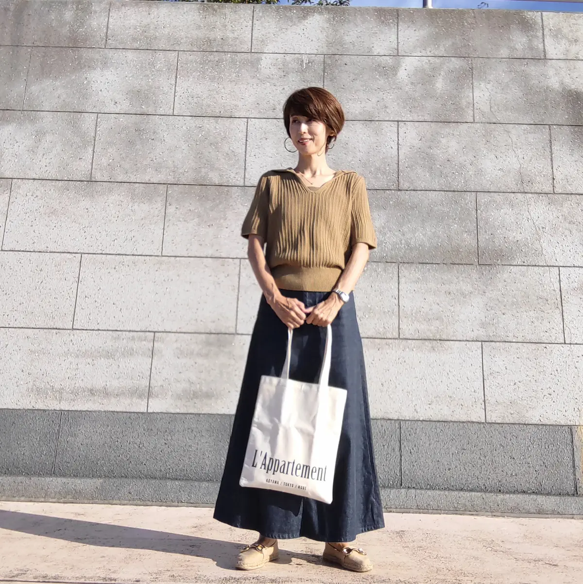 デニムスカート　ウォードブルー　綿ニット