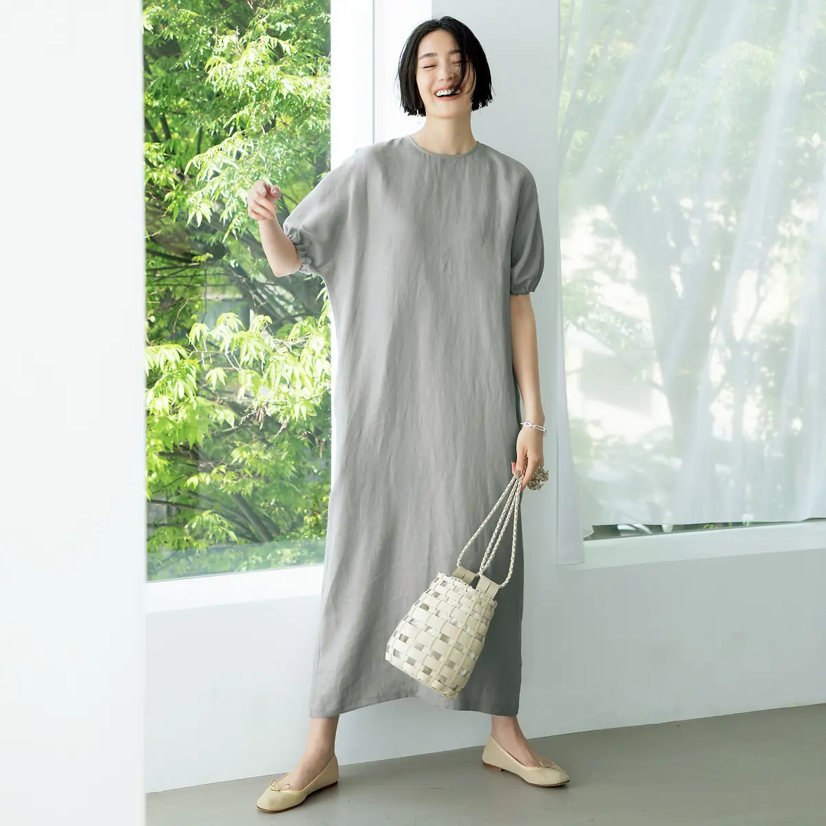 森 慶子×THIRD MAGAZINE リネンパフスリーブワンピース