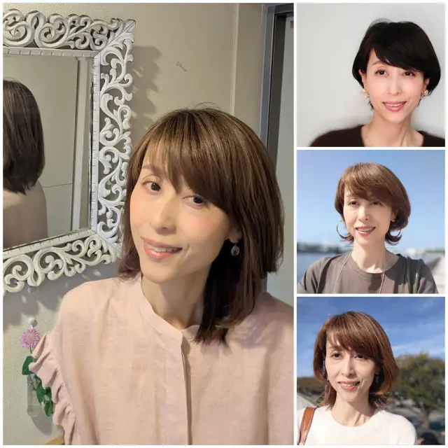 ヘアスタイル　ショートヘア　ミディアムヘア　白髪改善カラー