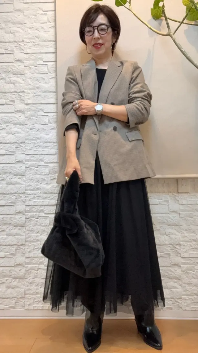 プチプラファッション　ユニクロ　ジーユー　ジャケットコーデ　チュールスカートコーデ