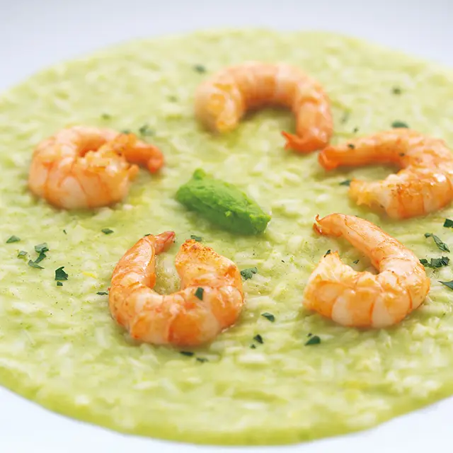 「海老とグリーンピースのクリーミーリゾット」