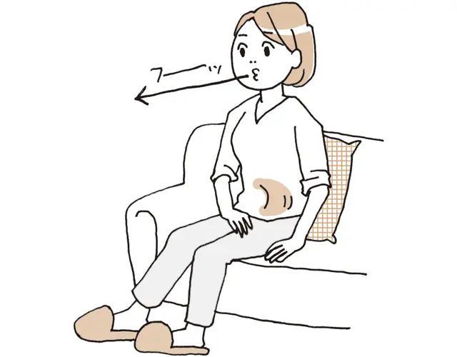 口をすぼめて下腹部の筋肉を絞るようにへこませながら、息を吐ききる。
