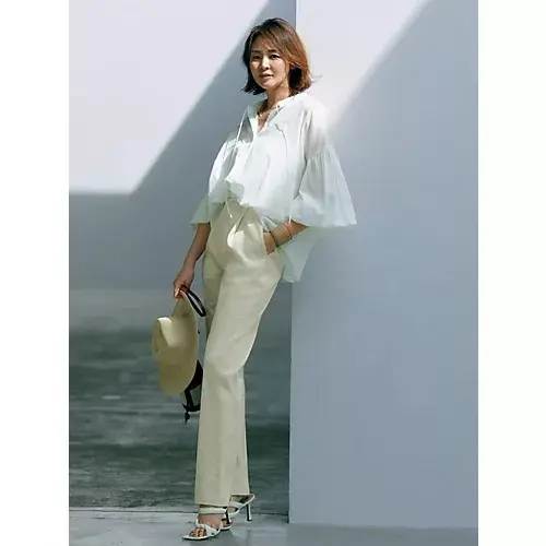 Whim Gazette×éclat 前後2WAYブラウス、麻ストレッチテーパードパンツ