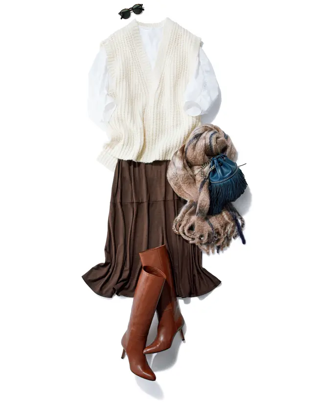 ざっくりローゲージニットでも着膨れしないのがベストの魅力